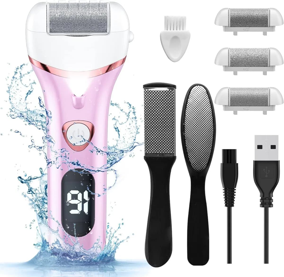 pink electric foot callus remover pedicure kit