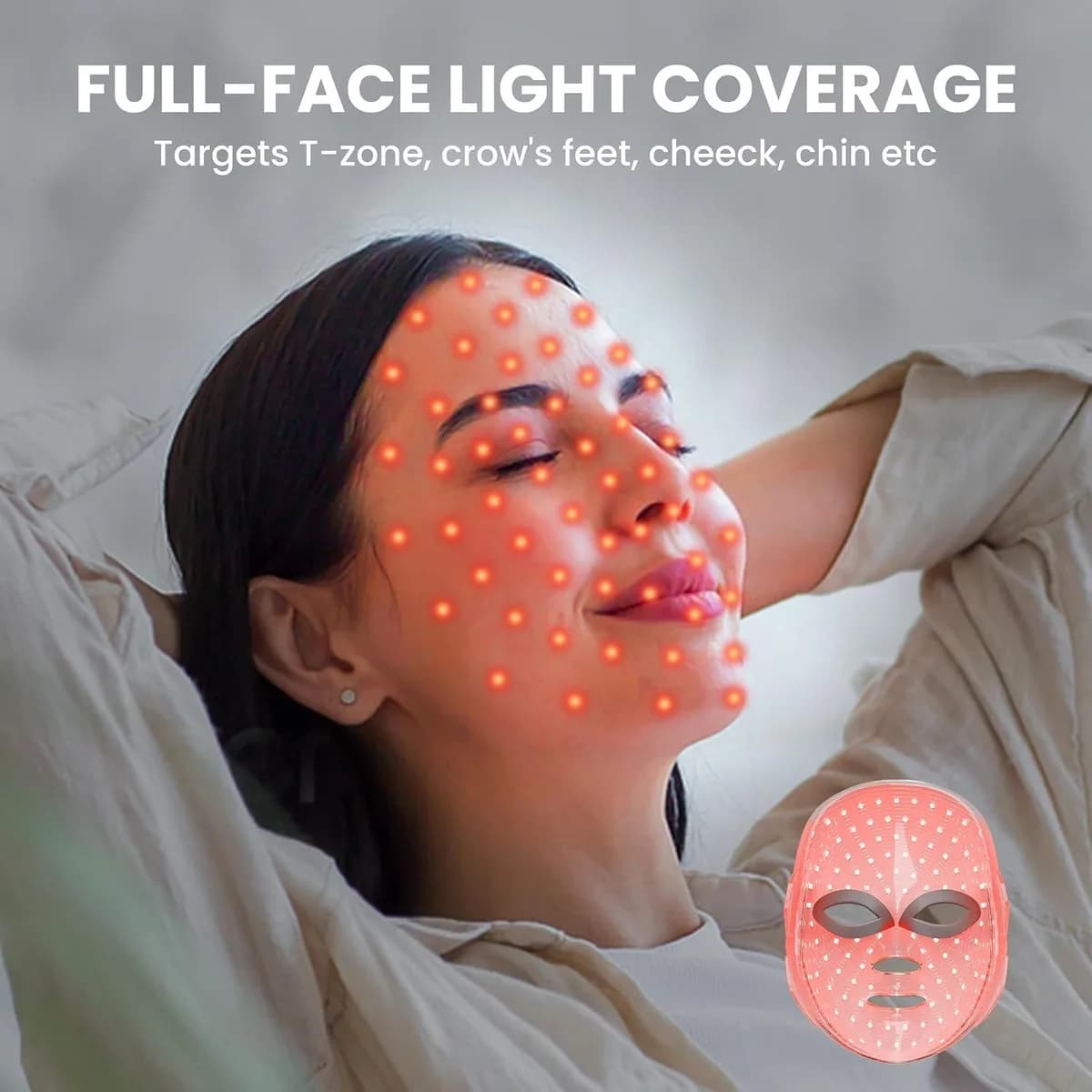 LEDs der LED-Gesichtsmaske über Stirn, Wangen, Nase und Kinn verteilt