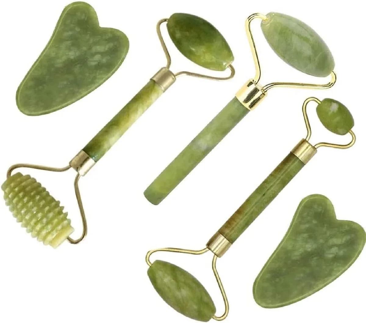jade roller and gua sha set with three rollers and two gua sha boards