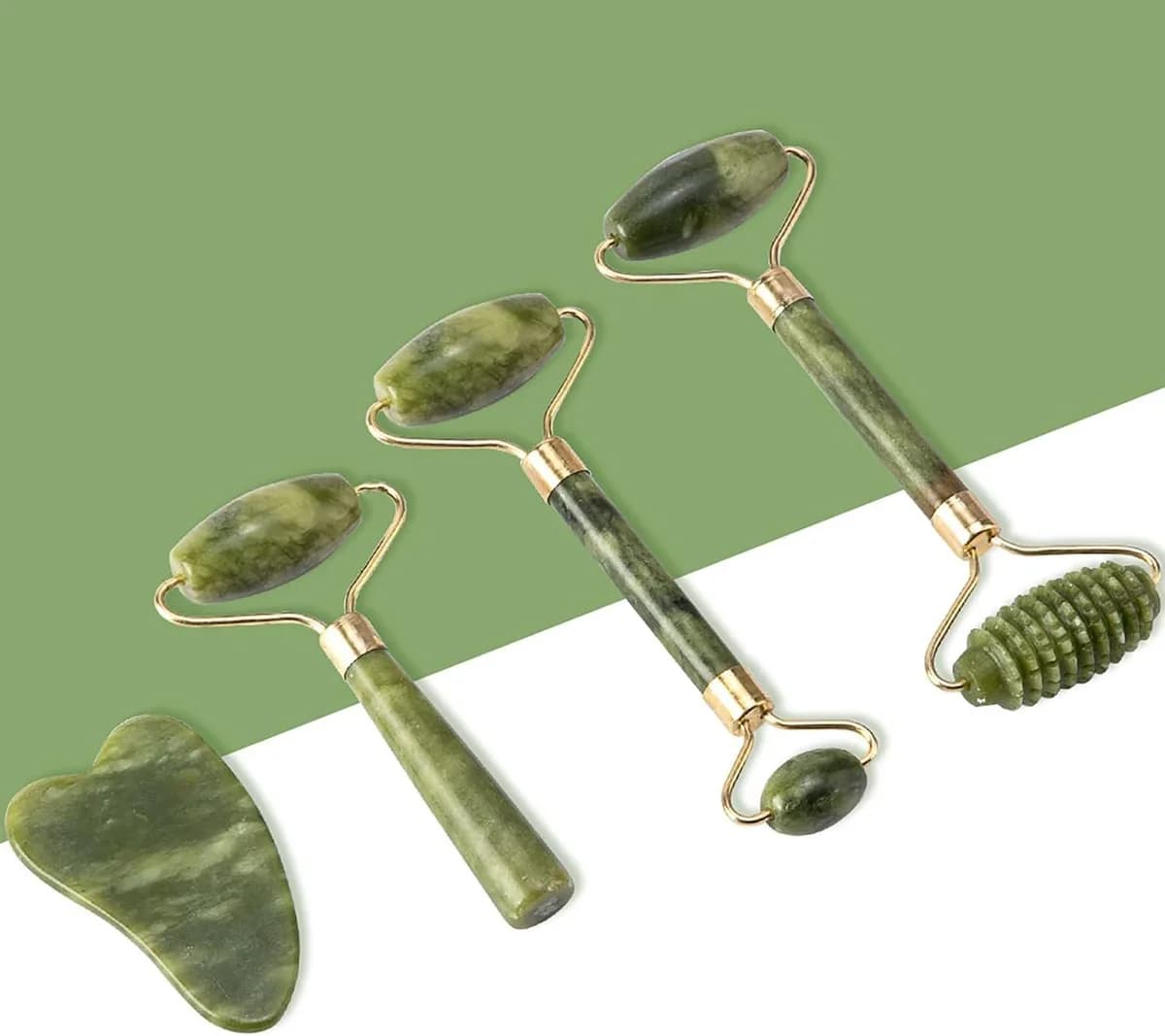 green jade roller and gua sha set laid out