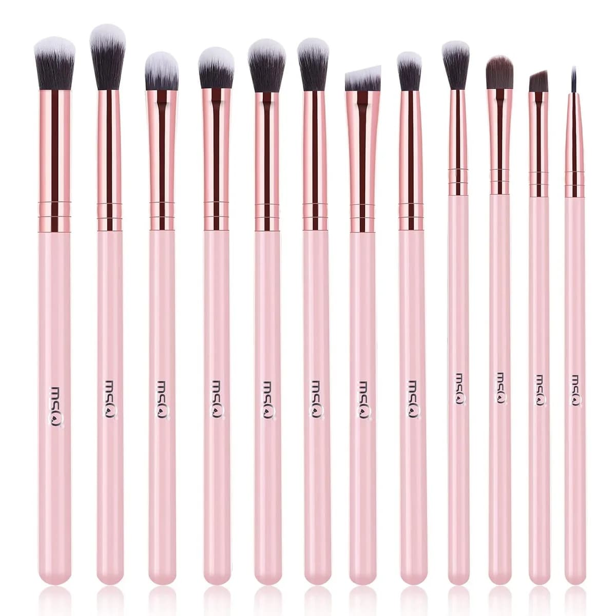 12-piece eye makeup brush set with pink handles