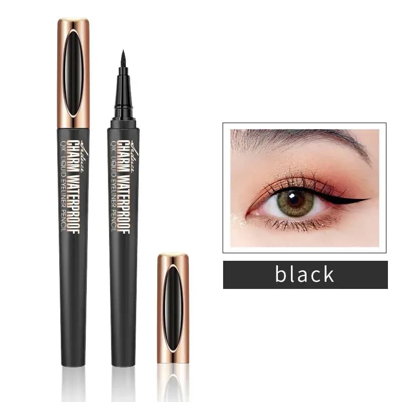 black eyeliner pen next to a winged eyeliner look