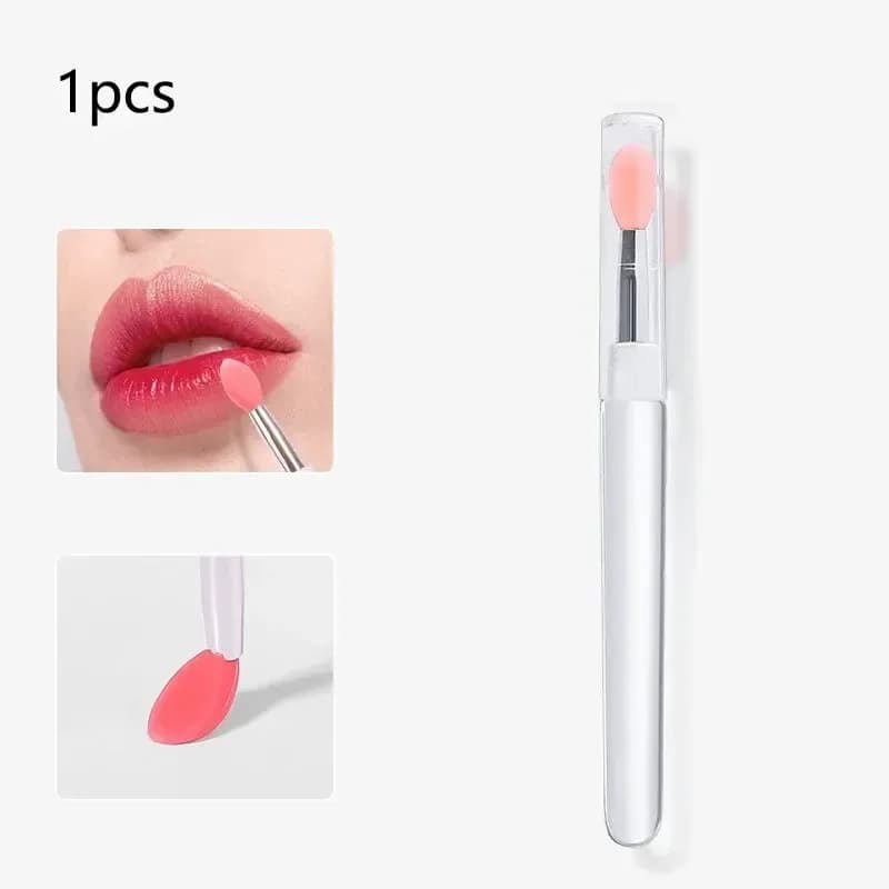 reusable silicone lip brush with pink tip and clear cap