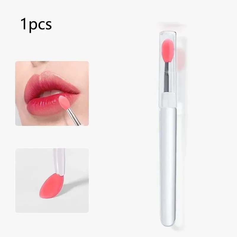 reusable silicone lip brush with red tip and clear cap