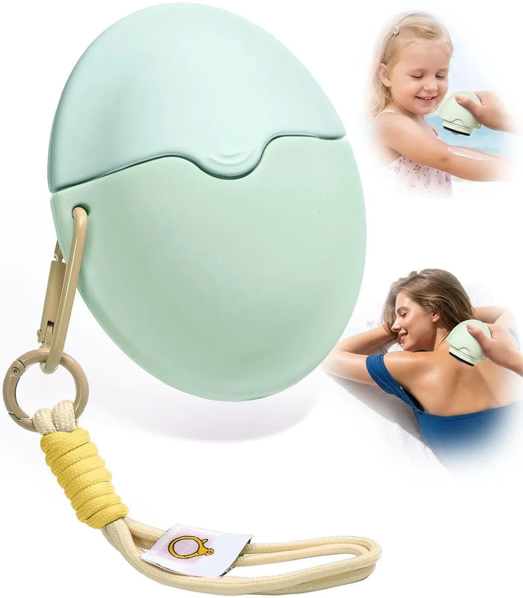 refillable sunscreen applicator roller in light green