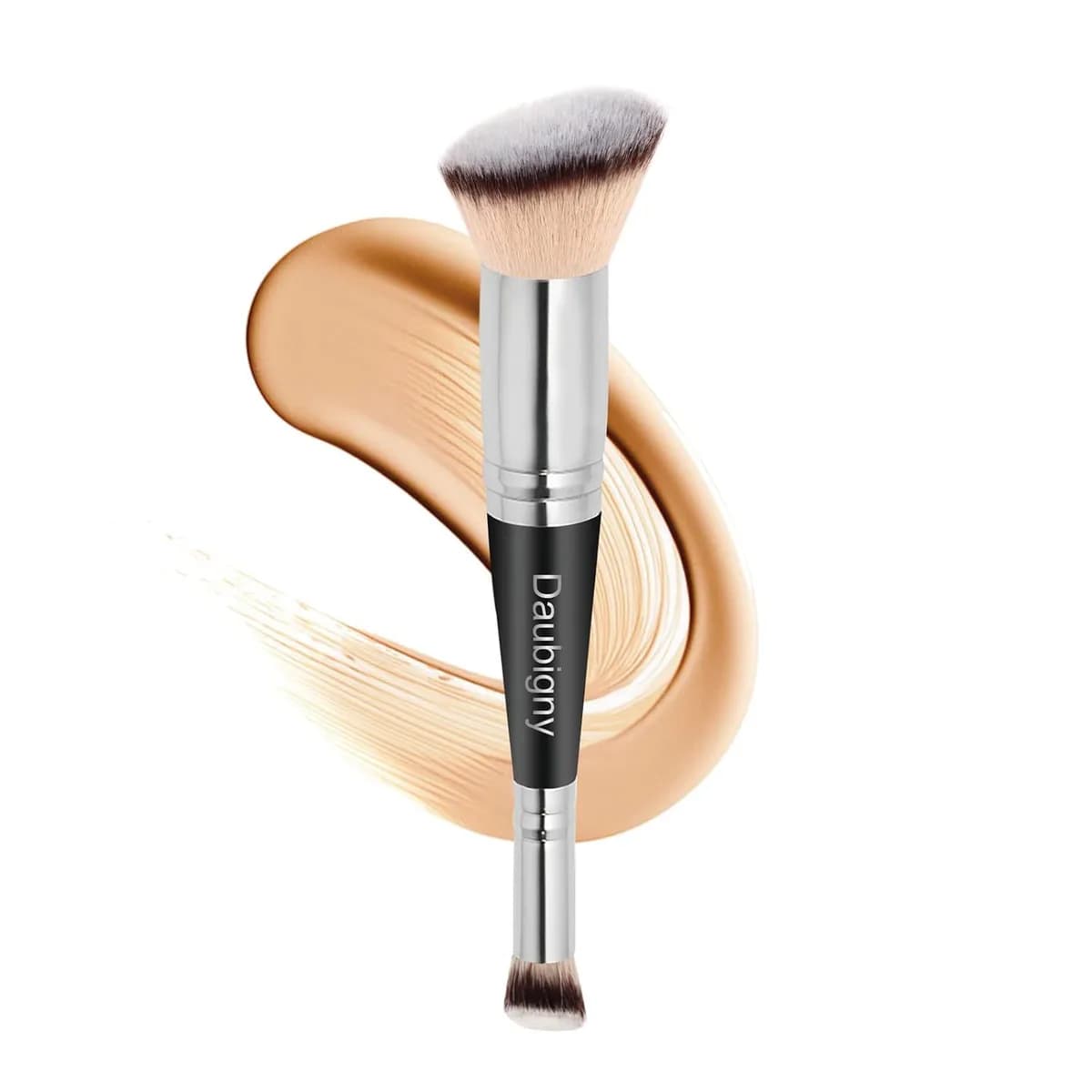 dual-ended foundation and concealer brush with angled head in silver