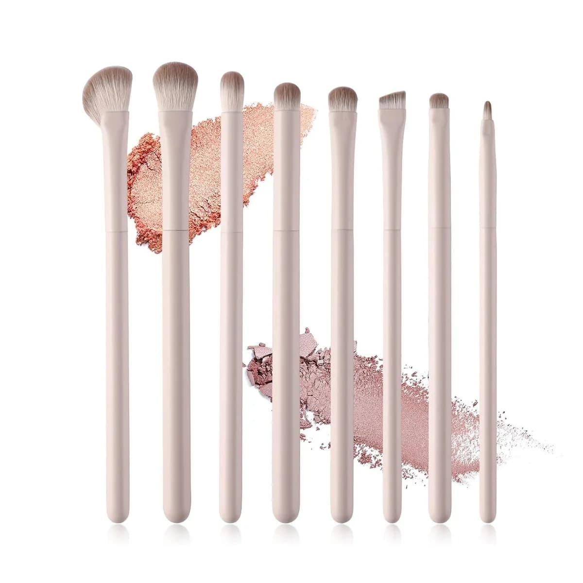 8-piece eyeshadow brush set with pink wooden handles