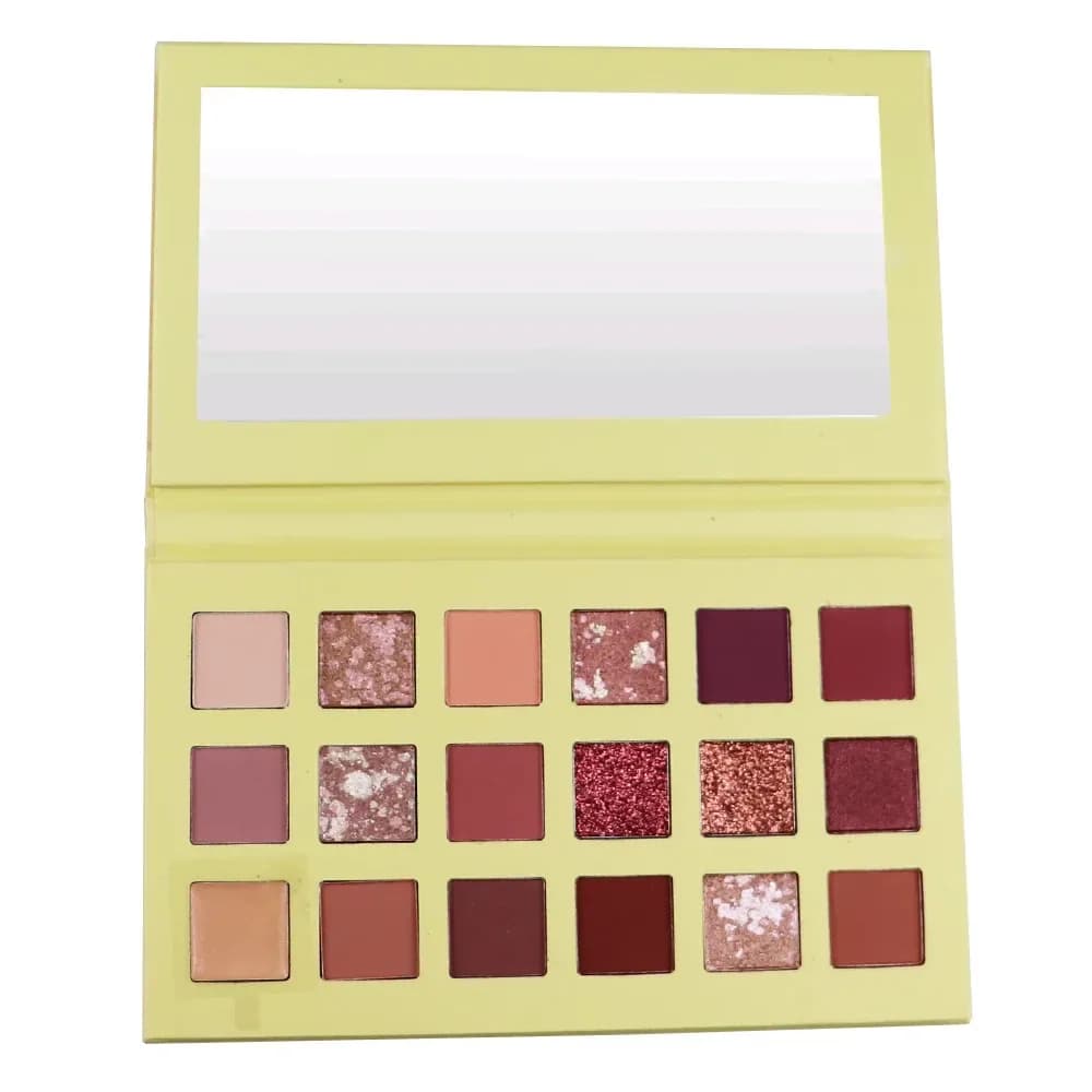 18-shade rose nude eyeshadow palette open with mirror