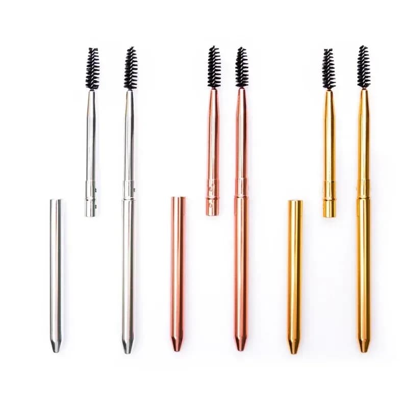 reusable lash and brow spoolies with caps in silver, rose gold and gold